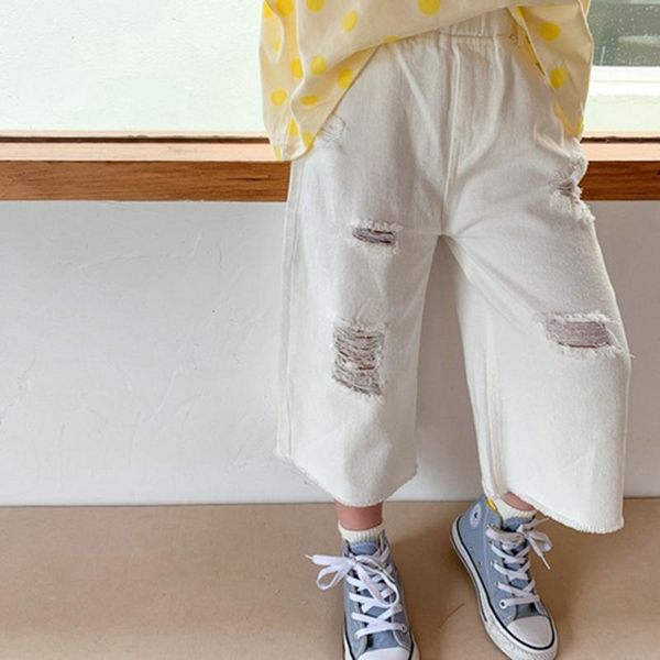 jeans for girls 2-8 years old wide leg pants white denim distrressed loose summer fall casual korean style, Blue
jeans for girls 2-8 years old wide leg pants white denim distrressed loose summer fall casual korean style, Blue