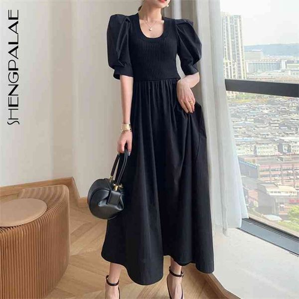 summer women vintage loose high waist slim was thin elegant splice puff sleeve maxi dress za5788 210427, Black;gray 
summer women vintage loose high waist slim was thin elegant splice puff sleeve maxi dress za5788 210427, Black;gray