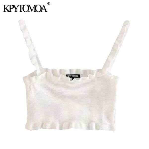 women sweet fashion ruffle trims cropped knitted blouses vintage backless straps female shirts chic 210420, White
women sweet fashion ruffle trims cropped knitted blouses vintage backless straps female shirts chic 210420, White