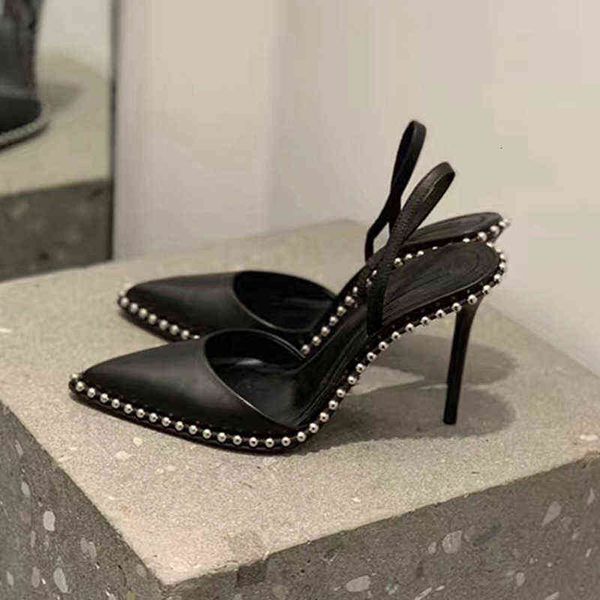 women's shoes 2022 early spring rivet steel ball rimmed pointed baotou sandals thin heel high heel's, Black
women's shoes 2022 early spring rivet steel ball rimmed pointed baotou sandals thin heel high heel's, Black