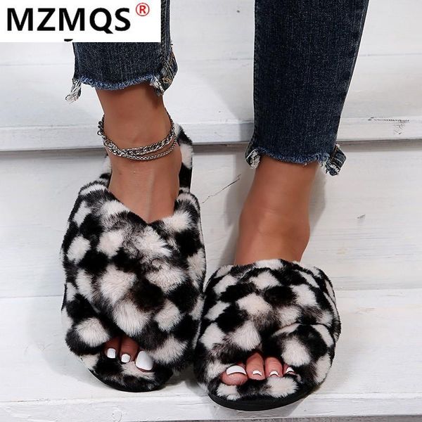 slippers 2021 cross plush open-toe footwear indoor home women slides winter warm furry flip flops female checkered flat shoes, Black
slippers 2021 cross plush open-toe footwear indoor home women slides winter warm furry flip flops female checkered flat shoes, Black