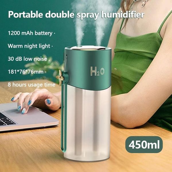 humidifiers air humidifier dual spray 1200mah usb rechargeable wireless ultrasonic aroma diffuser warm light fogger 450ml large capacity
humidifiers air humidifier dual spray 1200mah usb rechargeable wireless ultrasonic aroma diffuser warm light fogger 450ml large capacity