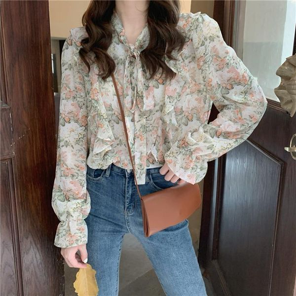 women's blouses & shirts comel2021 korean style sweet floral chiffon shirt western small temperament loose long-sleeved women, White
women's blouses & shirts comel2021 korean style sweet floral chiffon shirt western small temperament loose long-sleeved women, White