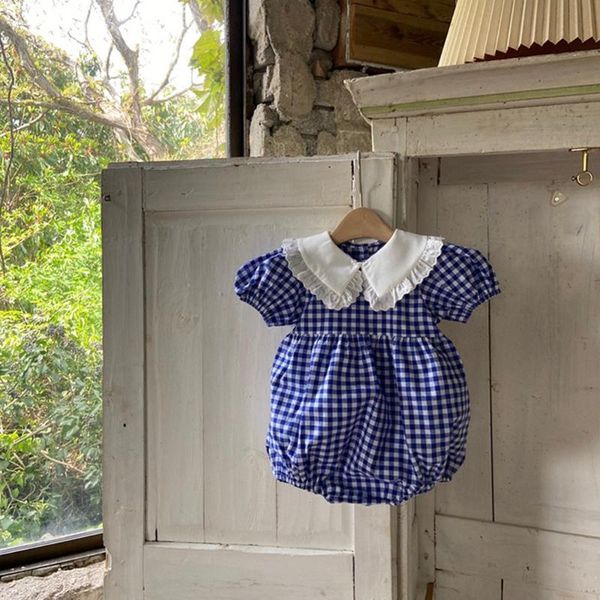 jumpsuits plaid large lace collar baby one-piece summer boys and girls bodysuit short-sleeved born clothes, Blue
jumpsuits plaid large lace collar baby one-piece summer boys and girls bodysuit short-sleeved born clothes, Blue