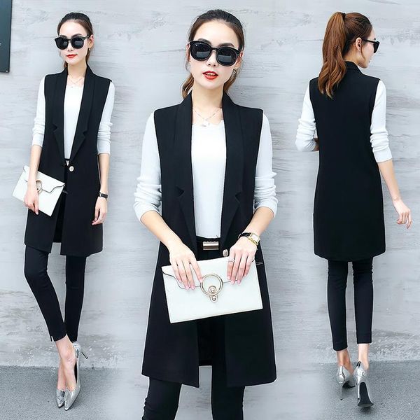 women spring autumn elegant suit waistcoat female button notched sleeveless long vest lady casual solid oversize vests i248 women's, Black;white
women spring autumn elegant suit waistcoat female button notched sleeveless long vest lady casual solid oversize vests i248 women's, Black;white