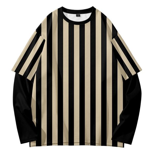 men's hoodies & sweatshirts stripe stitching retro trend all-match casual summer travel fake two-piece round neck sweater, Black
men's hoodies & sweatshirts stripe stitching retro trend all-match casual summer travel fake two-piece round neck sweater, Black