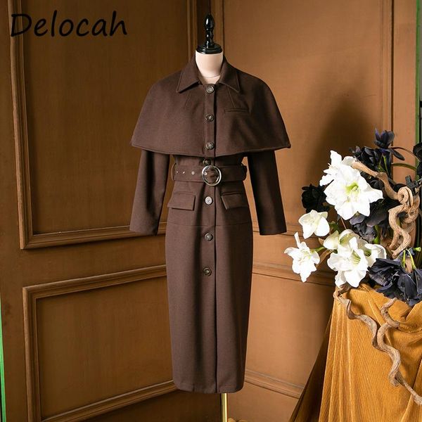 women's trench coats delocah women fashion autumn runway trench long sleeve sashes solid printed elegant ladies warm overcoat + shawls, Tan;black 
women's trench coats delocah women fashion autumn runway trench long sleeve sashes solid printed elegant ladies warm overcoat + shawls, Tan;black
