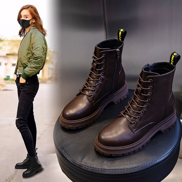 chunky heel casual martin shoes british style retro real leather women's boots fashion trend, Black
chunky heel casual martin shoes british style retro real leather women's boots fashion trend, Black