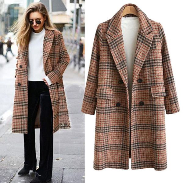 women's wool & blends british style plus size autumn winter coat stylish pocket plaid mid-length slim overcoat casual outerwear, Black
women's wool & blends british style plus size autumn winter coat stylish pocket plaid mid-length slim overcoat casual outerwear, Black
