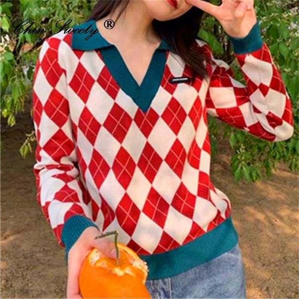 women's sweaters argyle color matching women turndown collar knitted pullover 2021 winter coat perppy girly basic daily soft jumpers to, White;black
women's sweaters argyle color matching women turndown collar knitted pullover 2021 winter coat perppy girly basic daily soft jumpers to, White;black