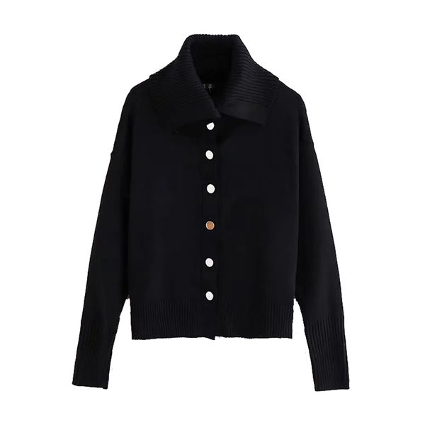 women simplicity black lapel sweater female single-breasted long-sleeved cardigan chic 210531, White
women simplicity black lapel sweater female single-breasted long-sleeved cardigan chic 210531, White