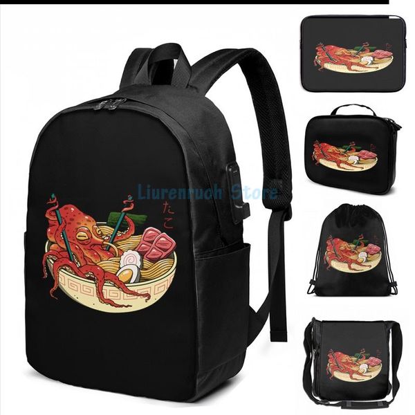 funny graphic print tako ramen usb charge backpack men school bags women bag travel laptop
funny graphic print tako ramen usb charge backpack men school bags women bag travel laptop
