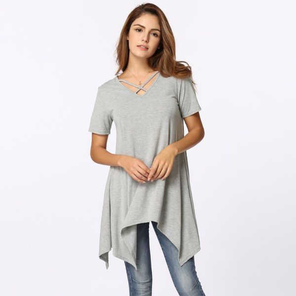 women's t-shirt women v neck criss cross asymmetric design solid plus size 3xl loose casual female tunic black/grey/green, White
women's t-shirt women v neck criss cross asymmetric design solid plus size 3xl loose casual female tunic black/grey/green, White