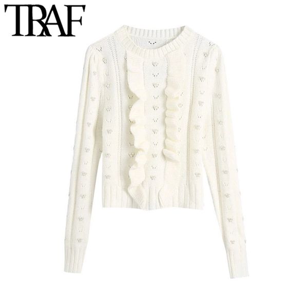 women fashion with faux pearls ruffled cropped knitted sweaters vintage long sleeve female pullovers chic 210507, White;black
women fashion with faux pearls ruffled cropped knitted sweaters vintage long sleeve female pullovers chic 210507, White;black