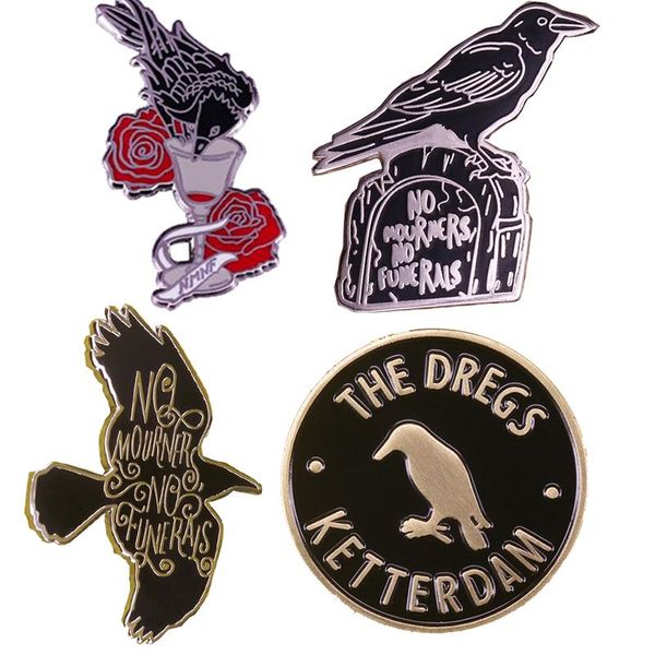 

pins, brooches 6ofcrow series enamel pin no mourners funerals badge literature bookish brooch gift festival halloween christmas, Gray