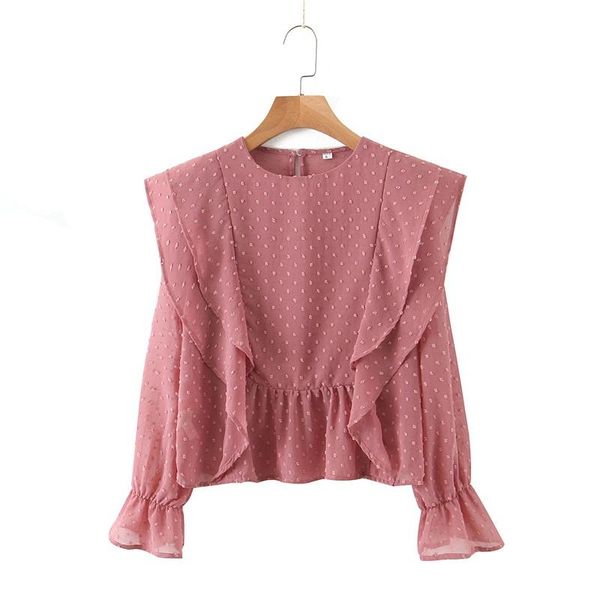 women's blouses & shirts hsa 2021 summer long sleeve blousers flare pink polka dots fashion blusa and ruffles tiops, White
women's blouses & shirts hsa 2021 summer long sleeve blousers flare pink polka dots fashion blusa and ruffles tiops, White