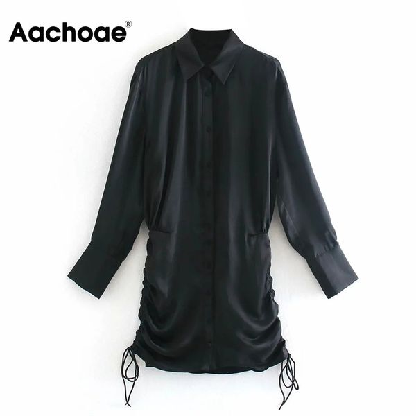 aachoae solid bodycon dress long sleeve navy color shirt dress autumn spring drawstring stylish chic mini dress vestidos 210413, Black;gray 
aachoae solid bodycon dress long sleeve navy color shirt dress autumn spring drawstring stylish chic mini dress vestidos 210413, Black;gray