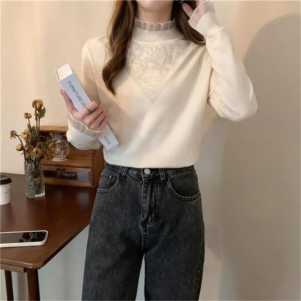 women's sweaters autumn winter sweater women hollow lace slim knit pullovers female bottoming knitted top, White;black
women's sweaters autumn winter sweater women hollow lace slim knit pullovers female bottoming knitted top, White;black