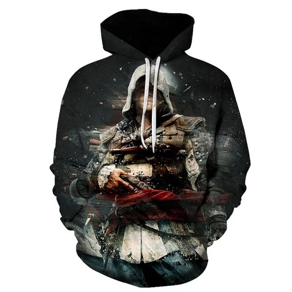 new assassin's creed 3d digital printed sweater hooded pullover, Black