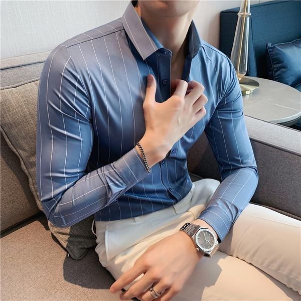men's casual shirts striped business men long sleeve formal dress slim social office clothing chemise homme, White;black
men's casual shirts striped business men long sleeve formal dress slim social office clothing chemise homme, White;black