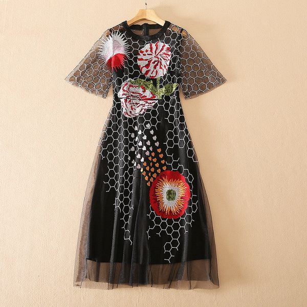 summer runway fashion designers embroidered gauze robes party dress, Black;gray
summer runway fashion designers embroidered gauze robes party dress, Black;gray