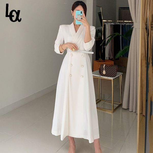 elegant office ladies lapel suit dress double breasted slim waist belted female a-line summer vestidos femme 210519, Black;gray
elegant office ladies lapel suit dress double breasted slim waist belted female a-line summer vestidos femme 210519, Black;gray