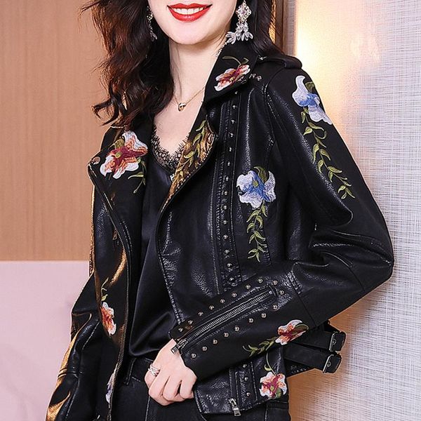 women's leather & faux women embroidery floral print jacket moto biker punk style short pu coat black ladies outwear
women's leather & faux women embroidery floral print jacket moto biker punk style short pu coat black ladies outwear