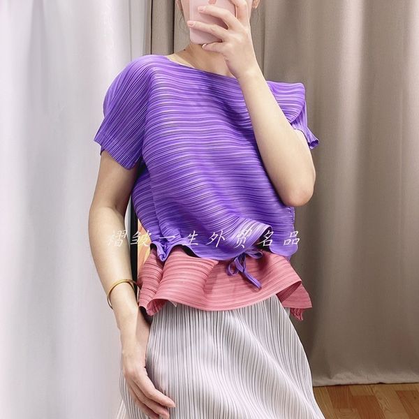 knits miyake fashion style patchwork short sleeve o-neck fold drawstring t-shirts, White
knits miyake fashion style patchwork short sleeve o-neck fold drawstring t-shirts, White