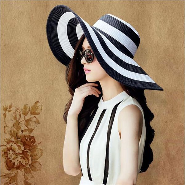 summer female sun hats visor hat big brim classic black white striped straw elegant outdoor beach caps for women, Blue;gray
summer female sun hats visor hat big brim classic black white striped straw elegant outdoor beach caps for women, Blue;gray