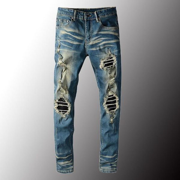 men's jeans minglu patchwork slim skinny stretch denim biker streetwear patch design holes ripped pants trousers plus size 40, Blue
men's jeans minglu patchwork slim skinny stretch denim biker streetwear patch design holes ripped pants trousers plus size 40, Blue