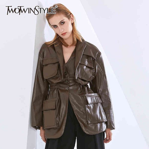 twotwinstyle patchwork pocket casual jacket for women notched long sleeve lace up solid blazer female fashion clothing 210517, White;black
twotwinstyle patchwork pocket casual jacket for women notched long sleeve lace up solid blazer female fashion clothing 210517, White;black