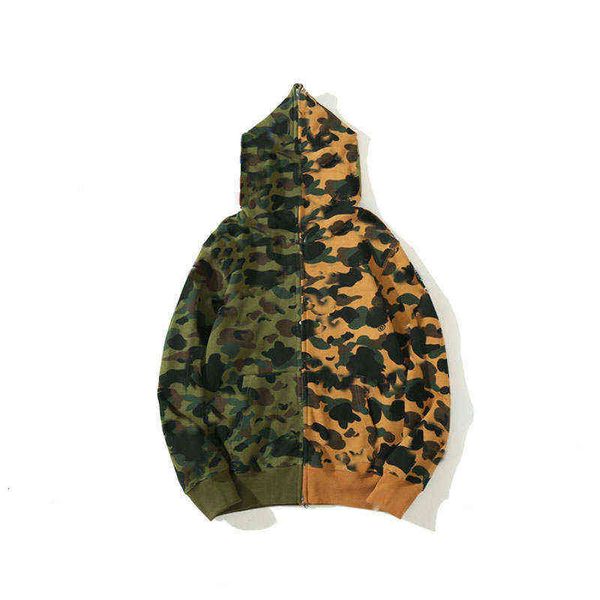 mans yellow camo shark hoodie full zipper m-3xl, Black