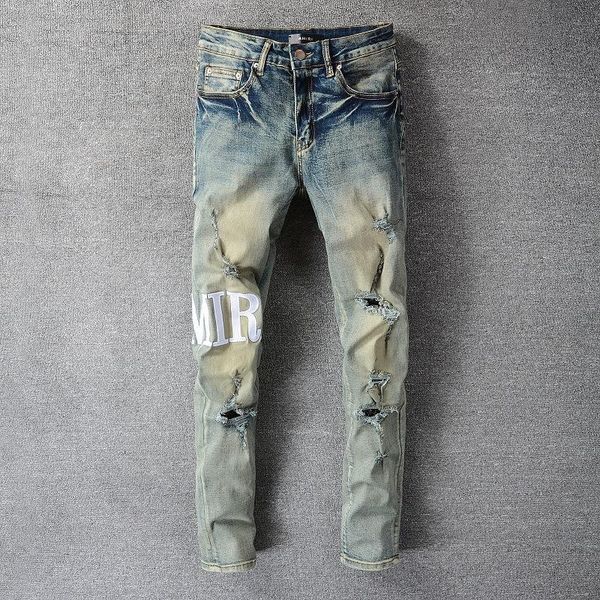 men's jeans 2021 letter embroidery patch european american slim zipper leisure cotton straight-tube washed trousers, Blue
men's jeans 2021 letter embroidery patch european american slim zipper leisure cotton straight-tube washed trousers, Blue