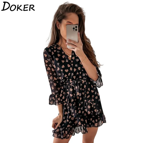 small love heart print frilled edges three quarter sleeve women dress v neck fashion casual short dress female dresses 210423, Black;gray
small love heart print frilled edges three quarter sleeve women dress v neck fashion casual short dress female dresses 210423, Black;gray