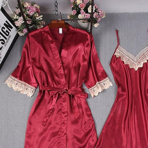 nightdress robe 2pcs gown women sleepwear set bathrobe 2 pieces solid kimono lace satin nightwear nightclothes w, Black;red
nightdress robe 2pcs gown women sleepwear set bathrobe 2 pieces solid kimono lace satin nightwear nightclothes w, Black;red
