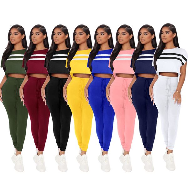women's two piece pants bulk lots wholesale items casual stripe sport set short sleeve outfits tracksuit pantsuits womens clothing m742, White 
women's two piece pants bulk lots wholesale items casual stripe sport set short sleeve outfits tracksuit pantsuits womens clothing m742, White