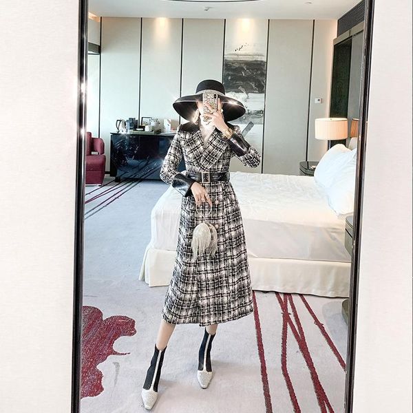 women's wool & blends tweed coat 2021 autumn and winter plaid suit collar mid length over knee thickening, Black
women's wool & blends tweed coat 2021 autumn and winter plaid suit collar mid length over knee thickening, Black