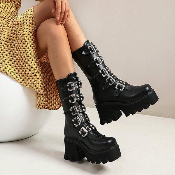 boots 2021 women gothic knee high female platform comfortable rivet punk style buckle decoration heel, Black
boots 2021 women gothic knee high female platform comfortable rivet punk style buckle decoration heel, Black