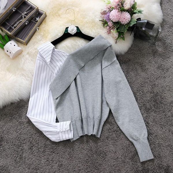 women's sweaters women casual chic patchwork striped v-neck knitted sweater blouse loose unique, White;black
women's sweaters women casual chic patchwork striped v-neck knitted sweater blouse loose unique, White;black
