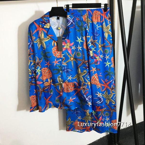 women's two piece pants luxury classic starfish series print clothes long sleeve high waist leg trousers 2 set outfits for women, White
women's two piece pants luxury classic starfish series print clothes long sleeve high waist leg trousers 2 set outfits for women, White