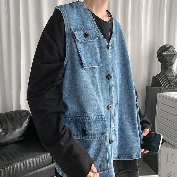 men's vests denim vest men loose multi-pocket tooling jeans jacket sleeveless trend blue button coats casual waistcoat solid color, Black;white
men's vests denim vest men loose multi-pocket tooling jeans jacket sleeveless trend blue button coats casual waistcoat solid color, Black;white