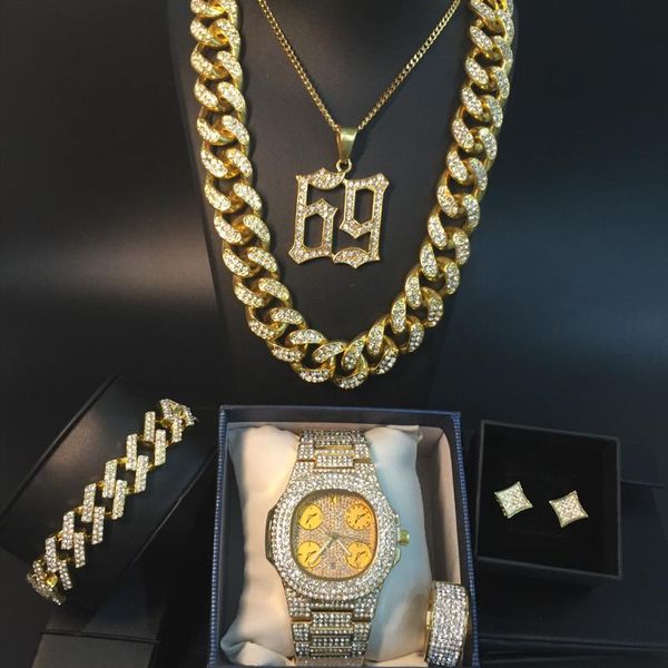 earrings & necklace luxury men gold color watch bracelet ring earring combo in crystal out cuban neckalce chain hip hop for, Silver
earrings & necklace luxury men gold color watch bracelet ring earring combo in crystal out cuban neckalce chain hip hop for, Silver