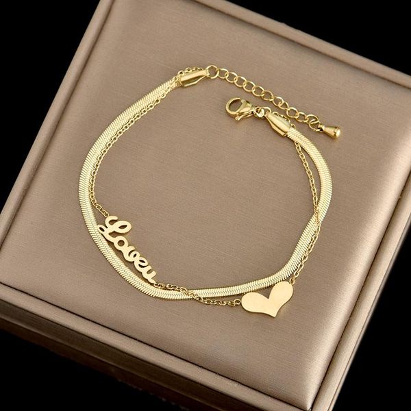 bangle no fading 316l stainless steel two-layer chain bracelet heart-shaped pendant romantic sweet fashion women's gift jewelry, Black
bangle no fading 316l stainless steel two-layer chain bracelet heart-shaped pendant romantic sweet fashion women's gift jewelry, Black