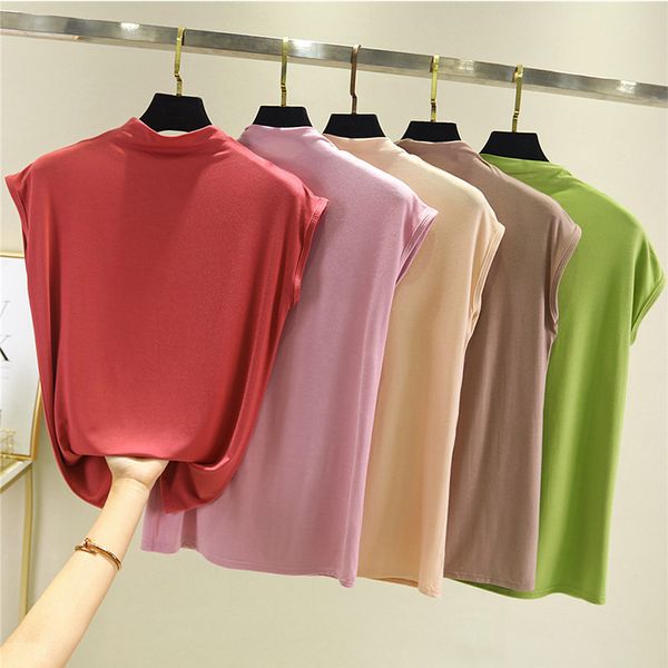 women's t shirt sleeveless summer modal korean pullover solid semi high collar slim bottomed top, White
women's t shirt sleeveless summer modal korean pullover solid semi high collar slim bottomed top, White