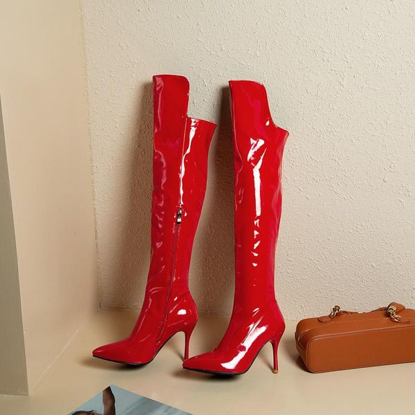 boots over the knee modern pointed toe pumps short plush winter fashion concise thin heel pu splicing patent leather shoes, Black
boots over the knee modern pointed toe pumps short plush winter fashion concise thin heel pu splicing patent leather shoes, Black