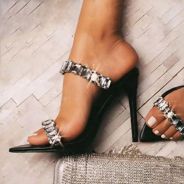 women's crystal summer stiletto heels slippers ladies party elegent pointed toe leather shoes female rubber sole footwear, Black
women's crystal summer stiletto heels slippers ladies party elegent pointed toe leather shoes female rubber sole footwear, Black