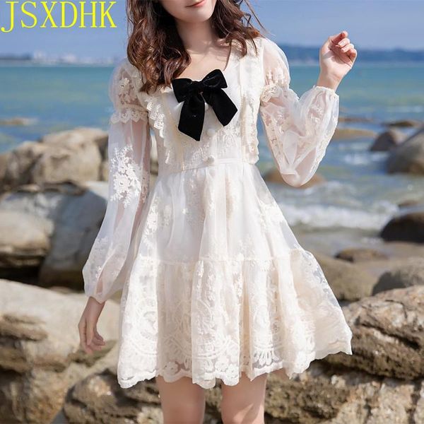 casual dresses jsxdhk 2021 spring summer women's dress bow collar lace mesh puff sleeve solid apricot sweet a-line above knee, Black;gray
casual dresses jsxdhk 2021 spring summer women's dress bow collar lace mesh puff sleeve solid apricot sweet a-line above knee, Black;gray