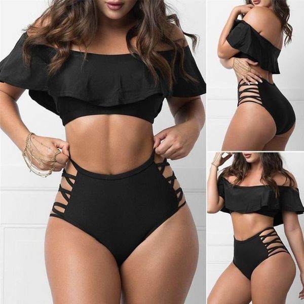 women's swimwear flounced bikini high waisted bathing suit ruffle off shoulder swimming costumes for women black hollow out biquinis, White;black
women's swimwear flounced bikini high waisted bathing suit ruffle off shoulder swimming costumes for women black hollow out biquinis, White;black