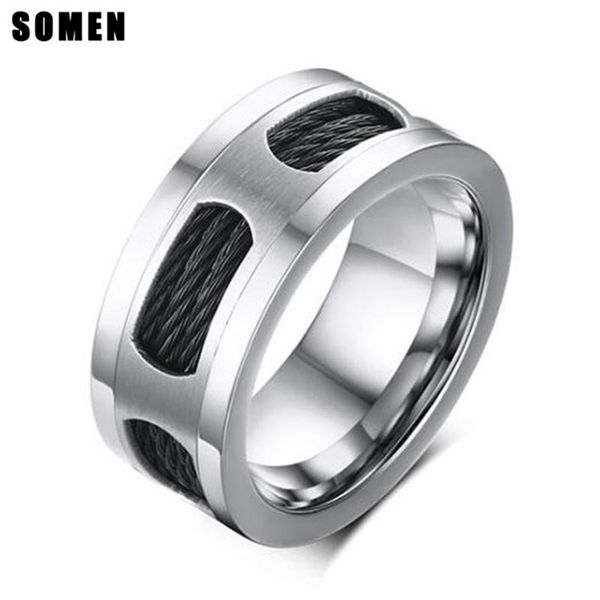 cluster rings somen 10mm stainless steel black cable wia ring men's vintage fashion male jewelry wedding engagement, Golden;silver
cluster rings somen 10mm stainless steel black cable wia ring men's vintage fashion male jewelry wedding engagement, Golden;silver