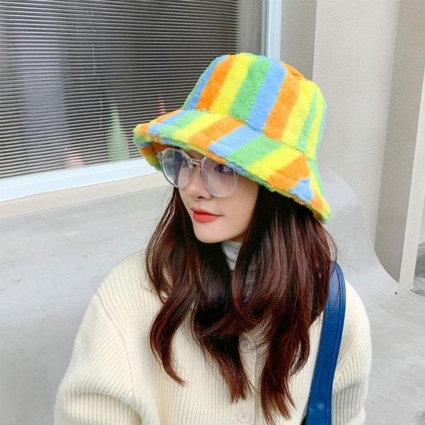 wide brim hats the plush rainbow hat keeps warm in autumn and winter, fisherman style fashion european all-match american i9f4, Blue;gray
wide brim hats the plush rainbow hat keeps warm in autumn and winter, fisherman style fashion european all-match american i9f4, Blue;gray